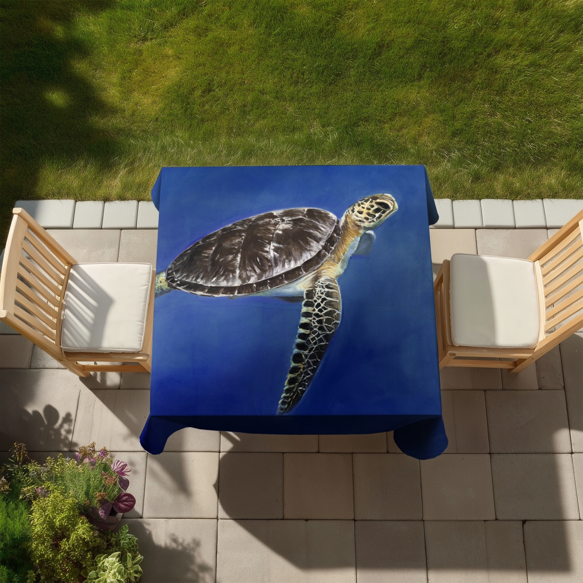 Picture of Begin Home Decor C1TC5858TDDLRX 58 x 58 in. Turtle in the Ocean Tablecloth - Brown Animal Decor, Indoor & Outdoor