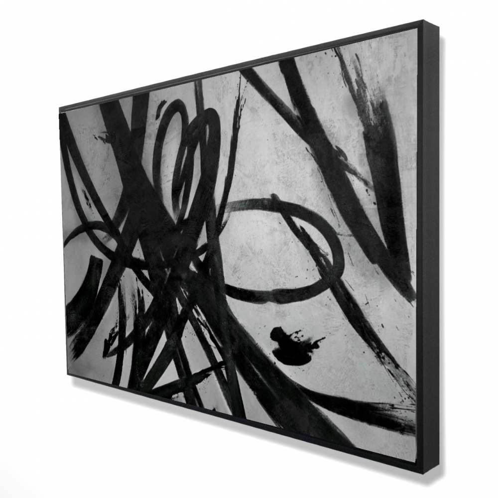 2081-2436-AB116 24 x 36 in. Circular Strokes - Abstract Black Framed Canvas Art for Home