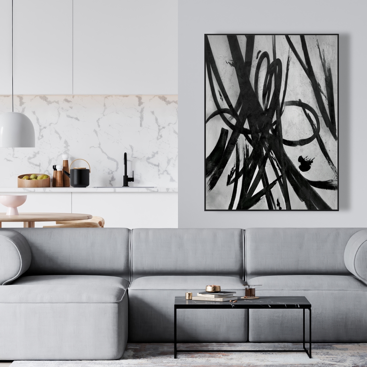 C1FC3648YNCK6S 36 x 48 in. Circular Strokes - Abstract Framed Canvas for Living Room Decor