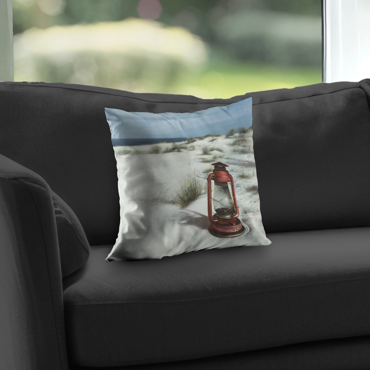 C1PT1414POYKG9 14 x 14 in. Lantern on the Beach Throw Pillow - Hyperrealist Home Decor
