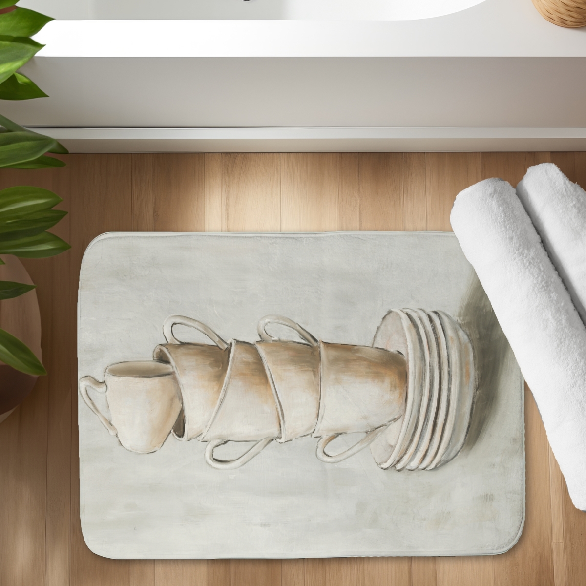 C1BM1724DA9BVX 17 x 24 in. Stacked Cups - Gray Bath Mat for Kitchen Home Decor