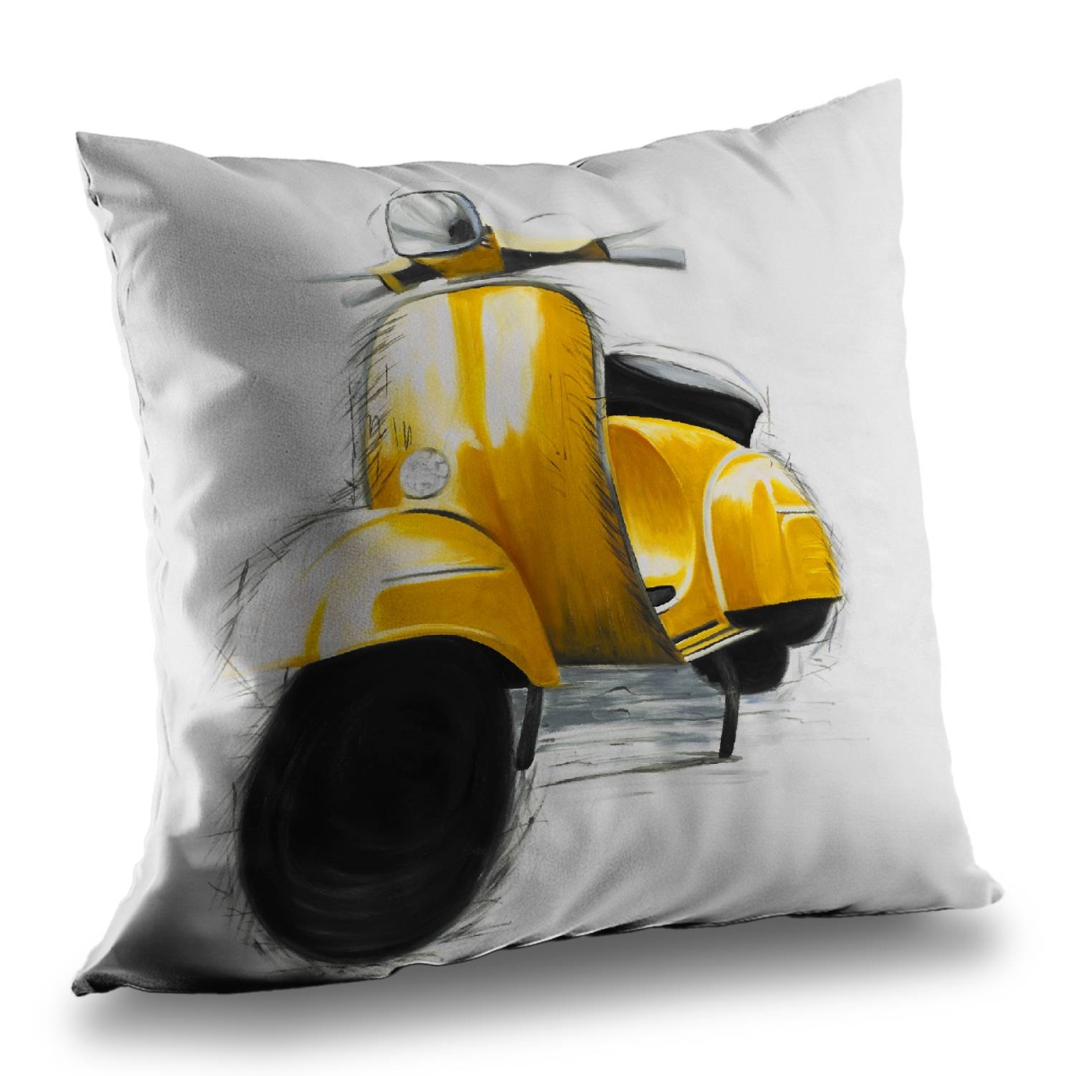 C1PT1414IH9J3H 14 x 14 in. Yellow Italian Scooter Pillow - Modern Motorcycle Decor Insert