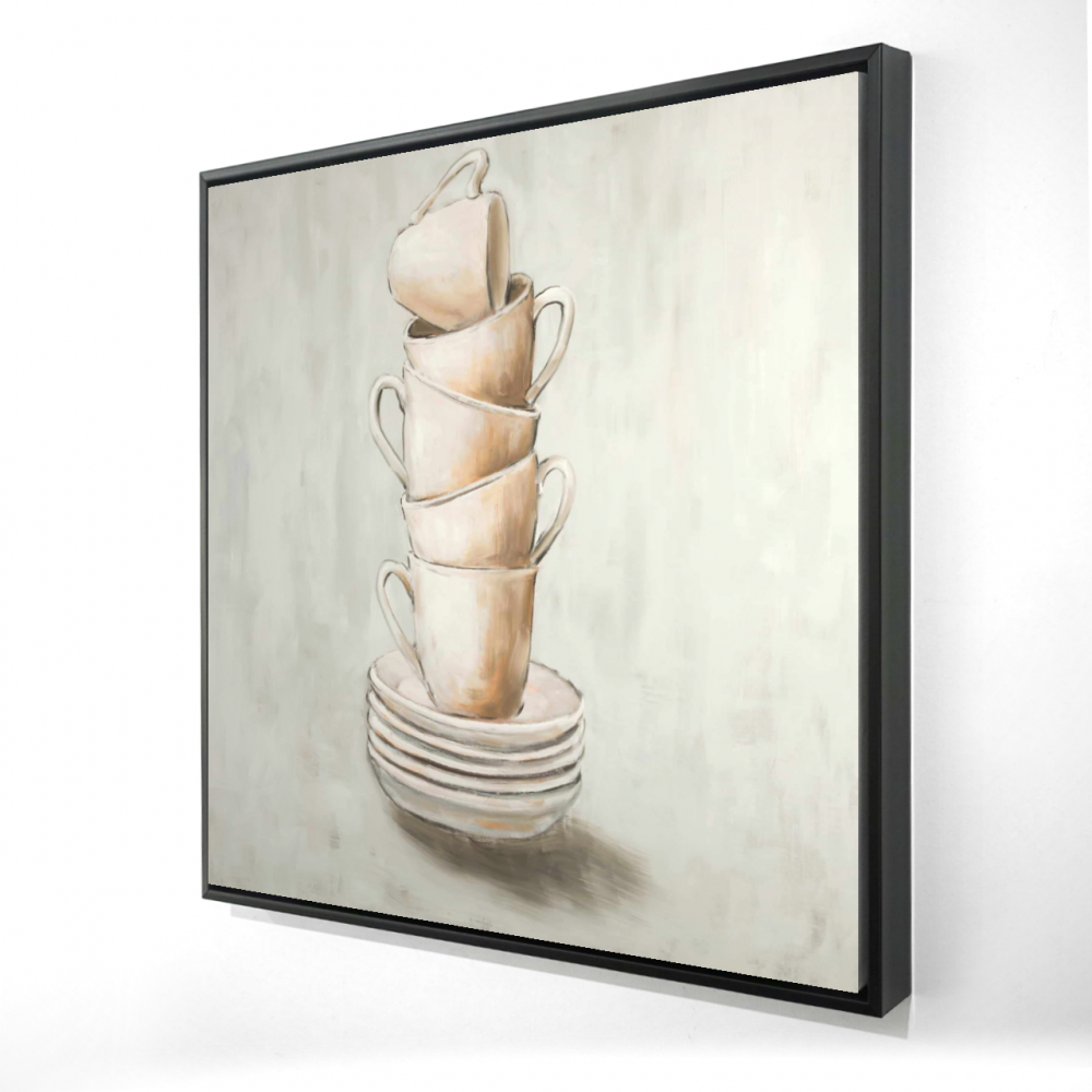 2081-2424-SL19 24 x 24 in. Stacked Cups Canvas - Gastronomy Gray Object Frame Decor