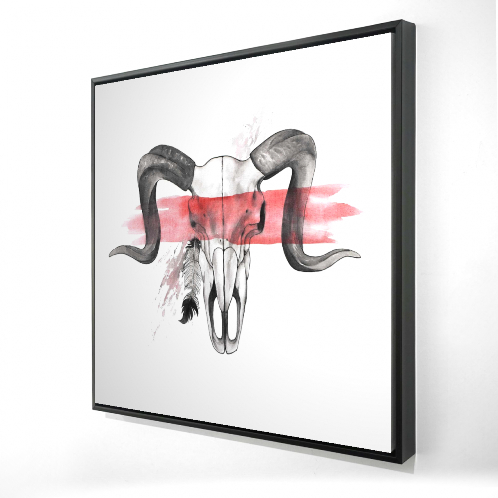2081-3636-AN325 36 x 36 in. Aries Skull with Feather - Western Framed Canvas for Bedroom