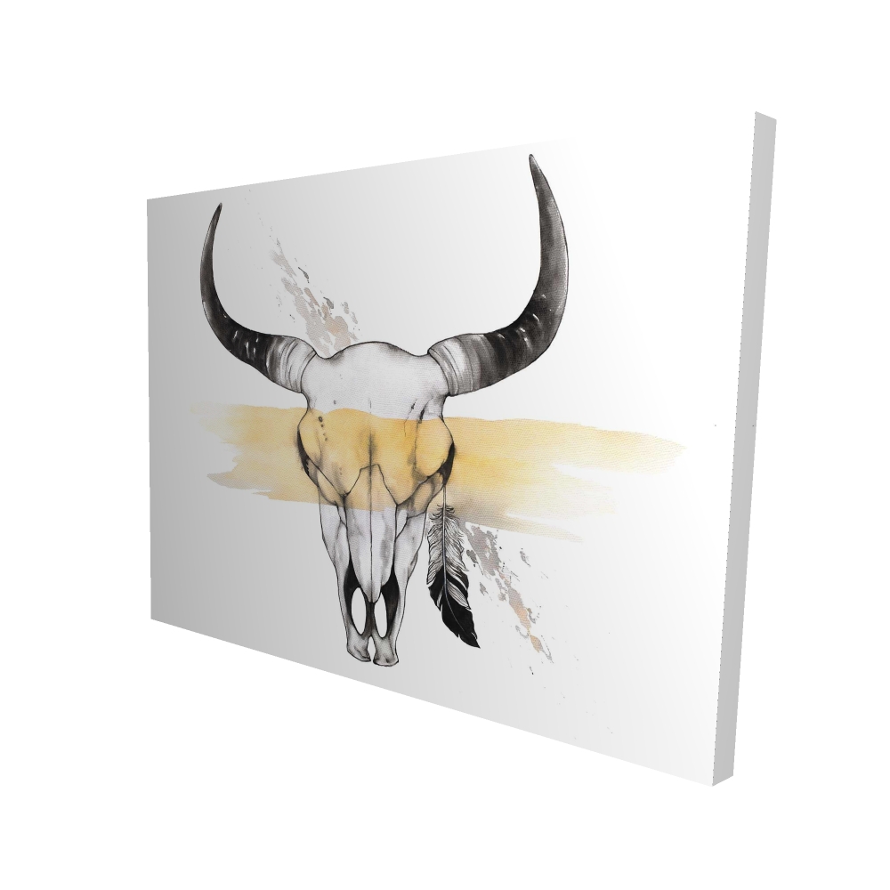 2080-3648-AN326 36 x 48 in. Cow Skull with Feather - Rustic Animals Canvas Home Decor