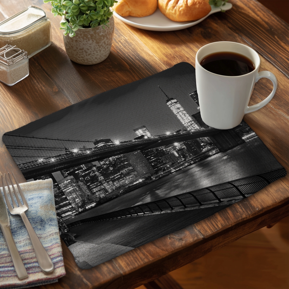 Picture of Begin Home Decor C6BP1418UUZBQY 14 x 18 in. City Under the Night Braided Polyester Placemat for Home Decor - Set of 6