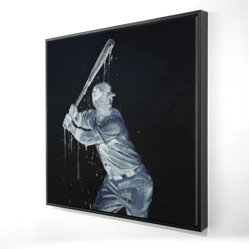 2081-2424-SP69 24 x 24 in. Baseball Player Framed Canvas - Man Cave Decor - Home Art