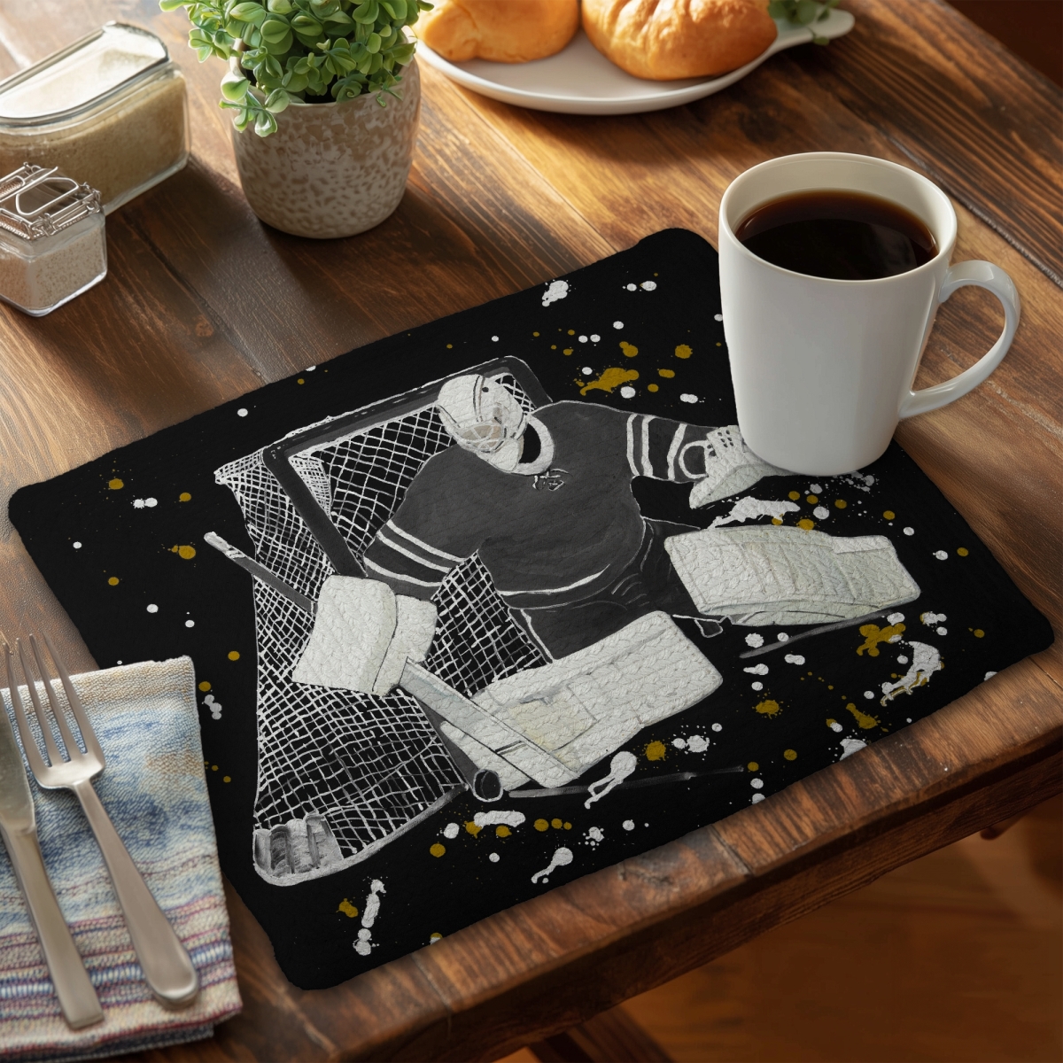 Picture of Begin Home Decor C6BP1418UFCW6X 14 x 18 in. Goalkeeper Hockey Braided Polyester Placemat for Home Decor - Set of 6