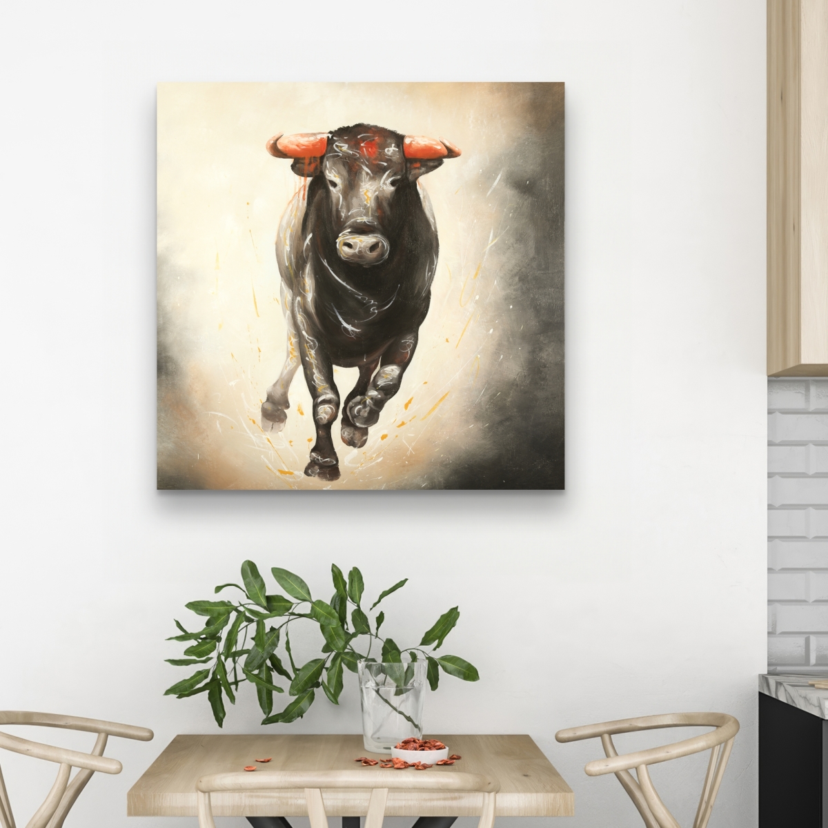 C1RC3232HXMQE9 32 x 32 in. Bull Running - Man Cave Orange Canvas for Home Decor