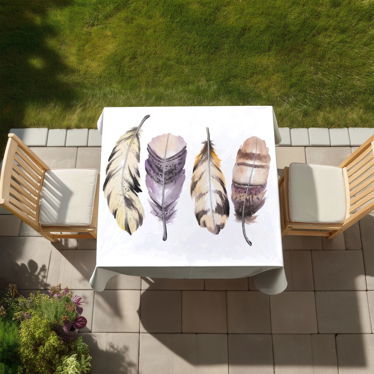 Picture of Begin Home Decor C1TC5858ER342P 58 x 58 in. Purple Feather Set Tablecloth - Animal Bird Design Home Decor