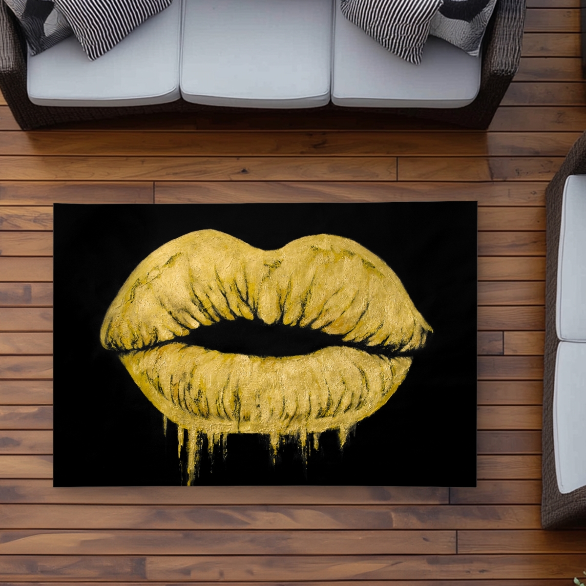 C1ROAR35NWDW09 3 x 5 ft. Golden Lips Black Bedroom Outdoor Area Rug - Home Decor - Rectangle