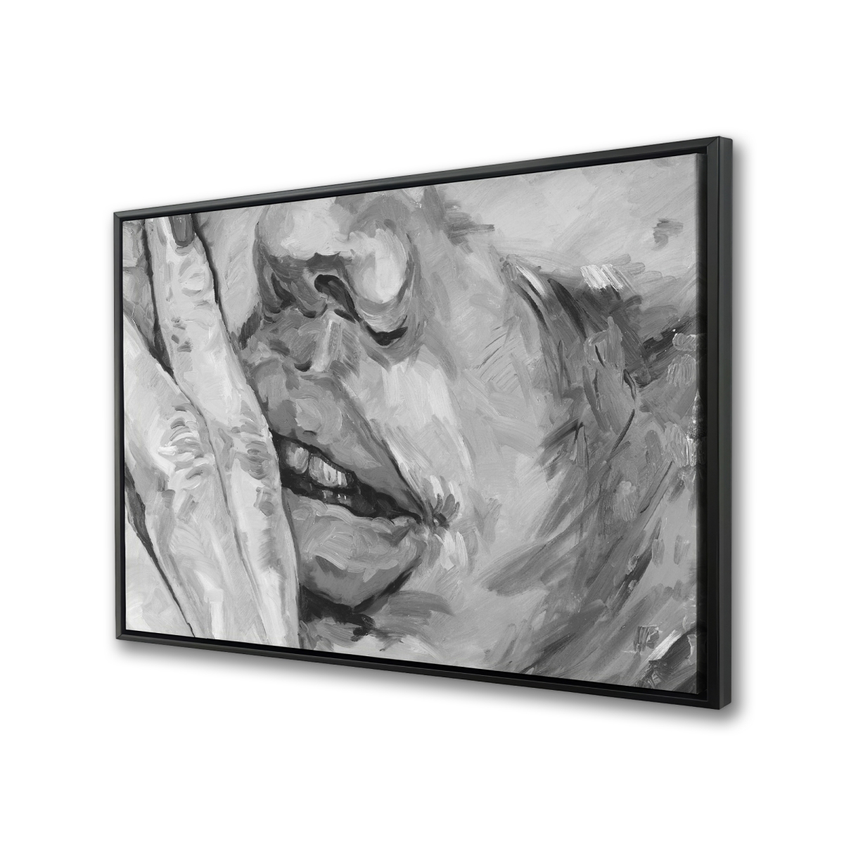 C1FC2436VYF6KL 24 x 36 in. Luscious Lips - Monochrome Gray Framed Canvas for Home Decor