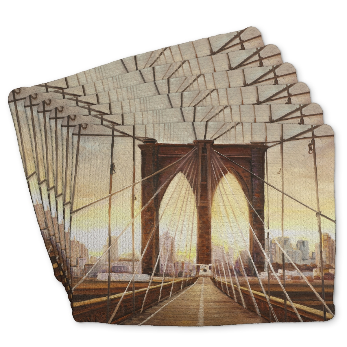 Picture of Begin Home Decor C6BP1418HUT9MR 14 x 18 in. Sunset on the Brooklyn Bridge Braided Polyester Placemat - Home Decor - Set of 6