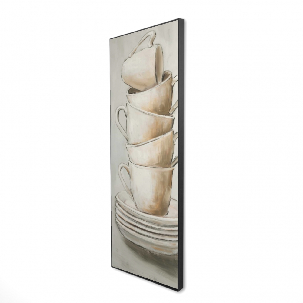 2081-6020-SL19 20 x 60 in. Stacked Cups - Gray Kitchen Framed Canvas Home Decor Art