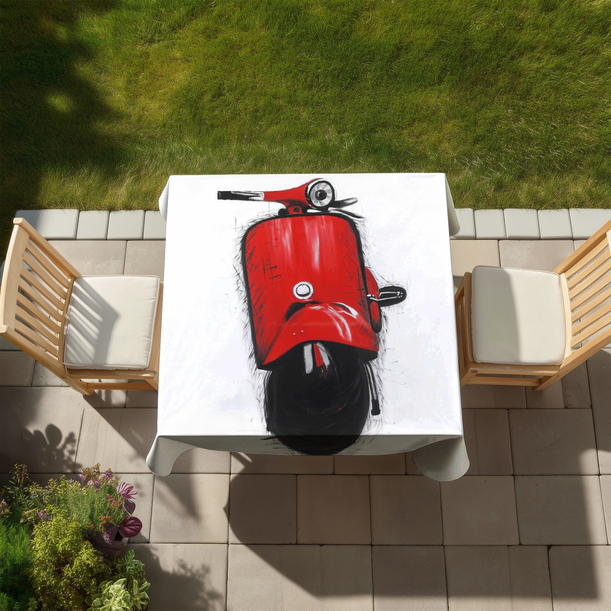 Picture of Begin Home Decor C1TC5858GTHW1B 58 x 58 in. Red Italian Scooter Tablecloth - Black Bedroom Decor, Indoor & Outdoor