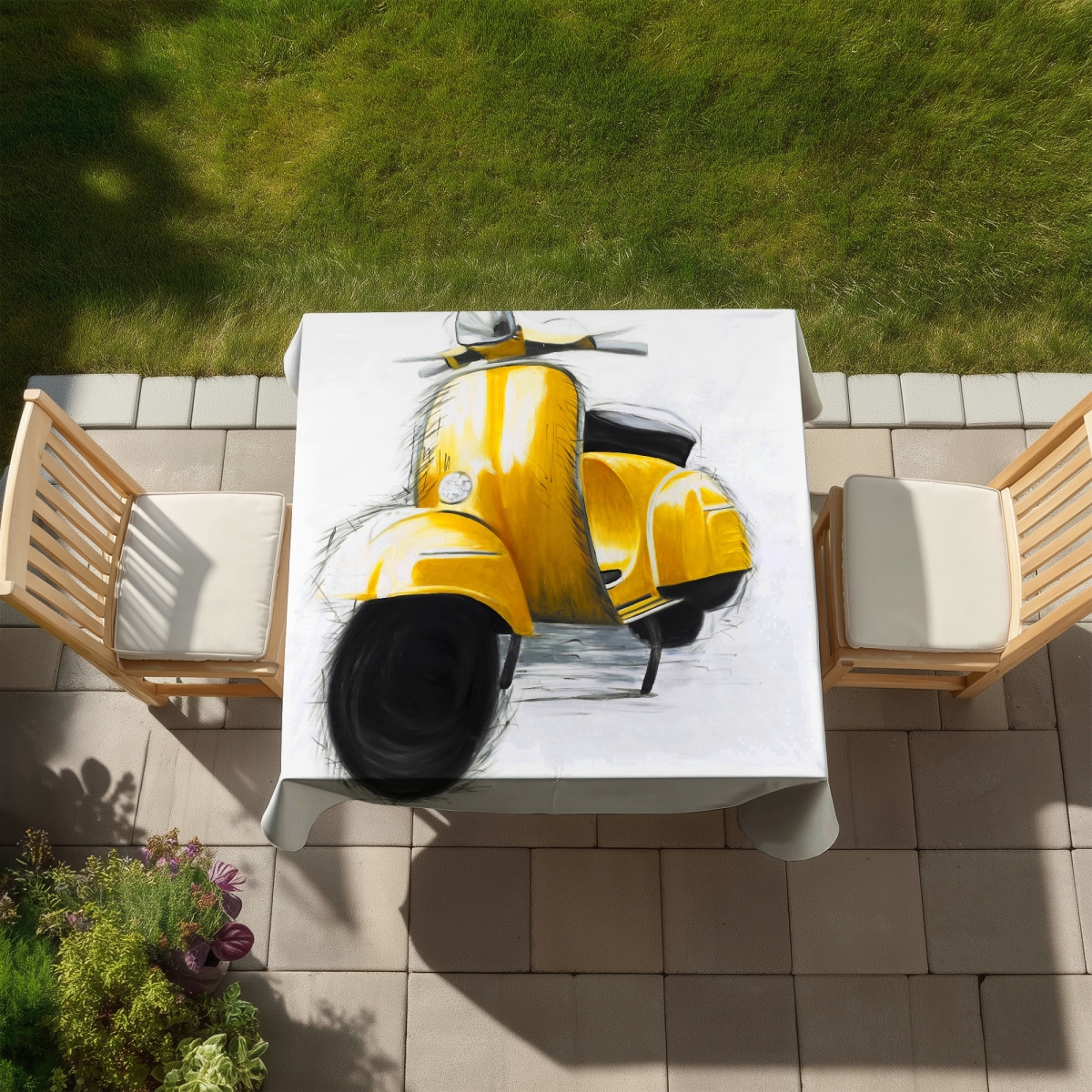 Picture of Begin Home Decor C1TC58581Y4BMC 58 x 58 in. Yellow Italian Scooter Tablecloth - Indoor & Outdoor Decor