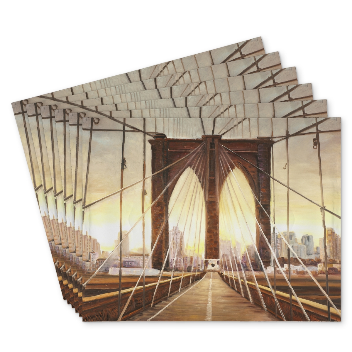 Picture of Begin Home Decor C6PP141889V47J 14 x 18 in. Sunset on the Brooklyn Bridge Polyester Placemat - Home Decor - Set of 6