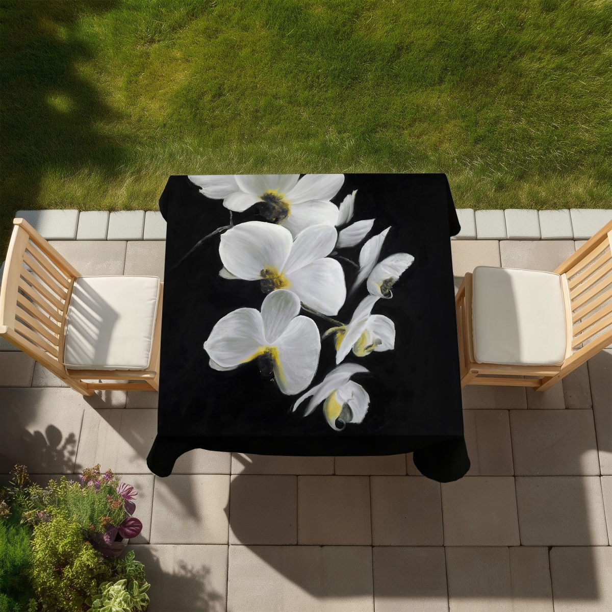 Picture of Begin Home Decor C1TC5858ANX4DH 58 x 58 in. Beautiful Orchids Botanical Tablecloth - Indoor & Outdoor Decor