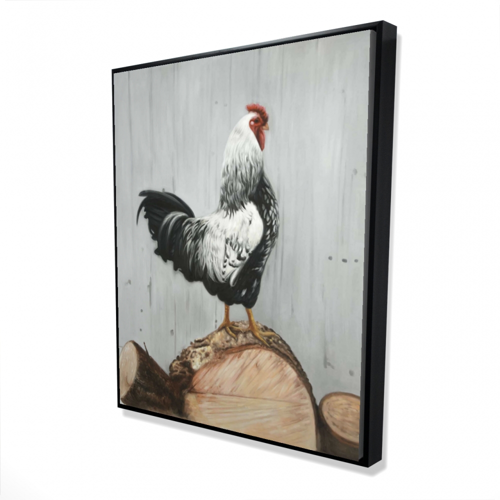 2081-6048-AN518 48 x 60 in. Wyandotte Rooster - Rustic Kitchen Framed Canvas Decor