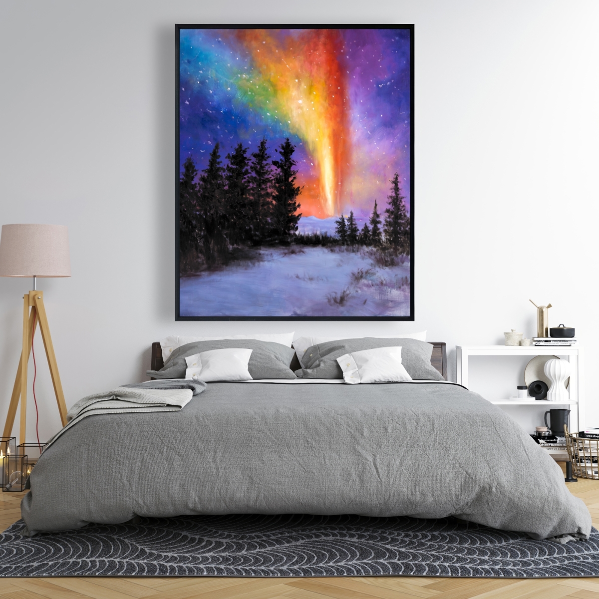 C1FC48605CPPVG 48 x 60 in. Aurora Borealis in the Forest - Framed Canvas Home Decor