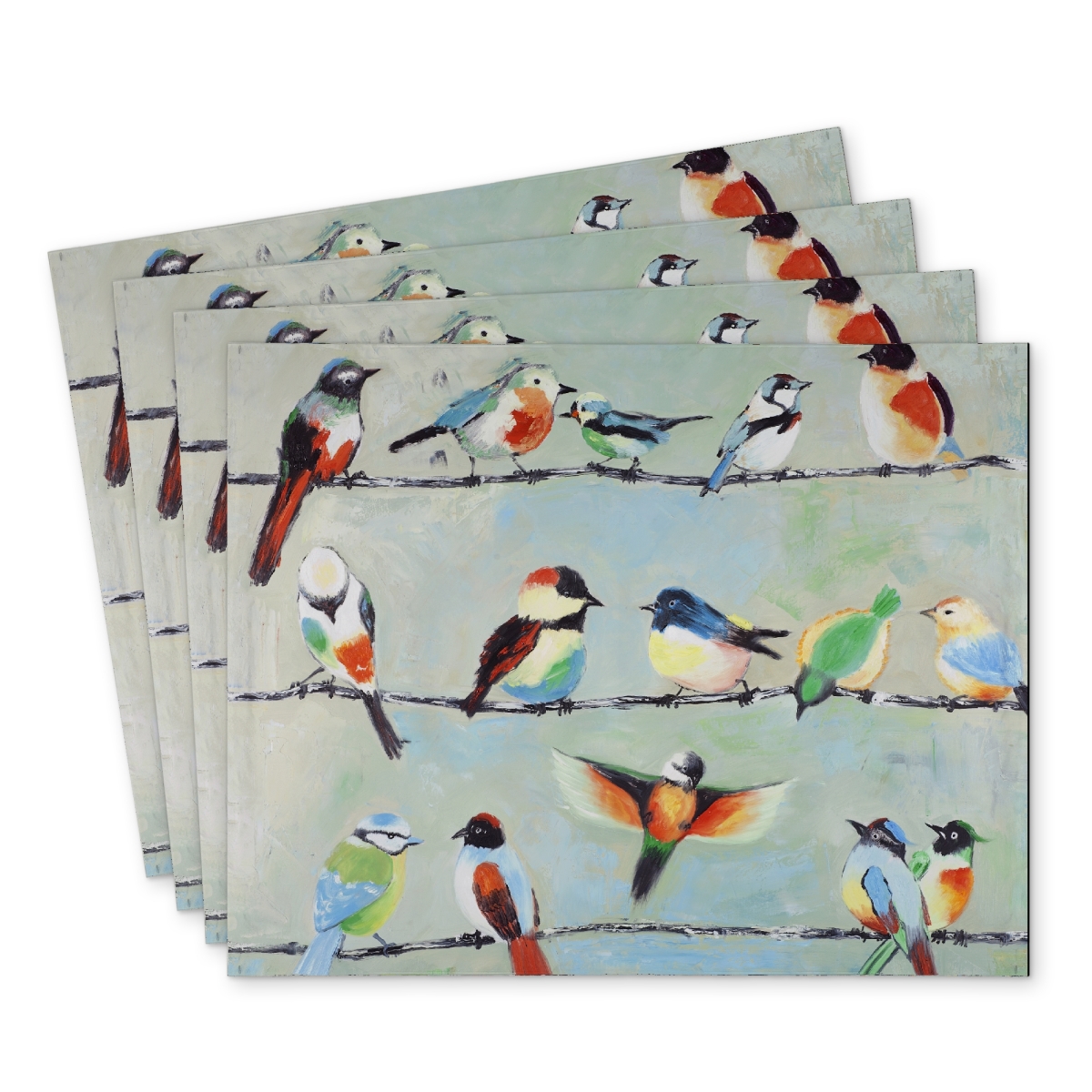 Picture of Begin Home Decor C4PP1418FL9UE5 14 x 18 in. Small Abstract Colorful Birds Polyester Placemat - Home Decor - Set of 4