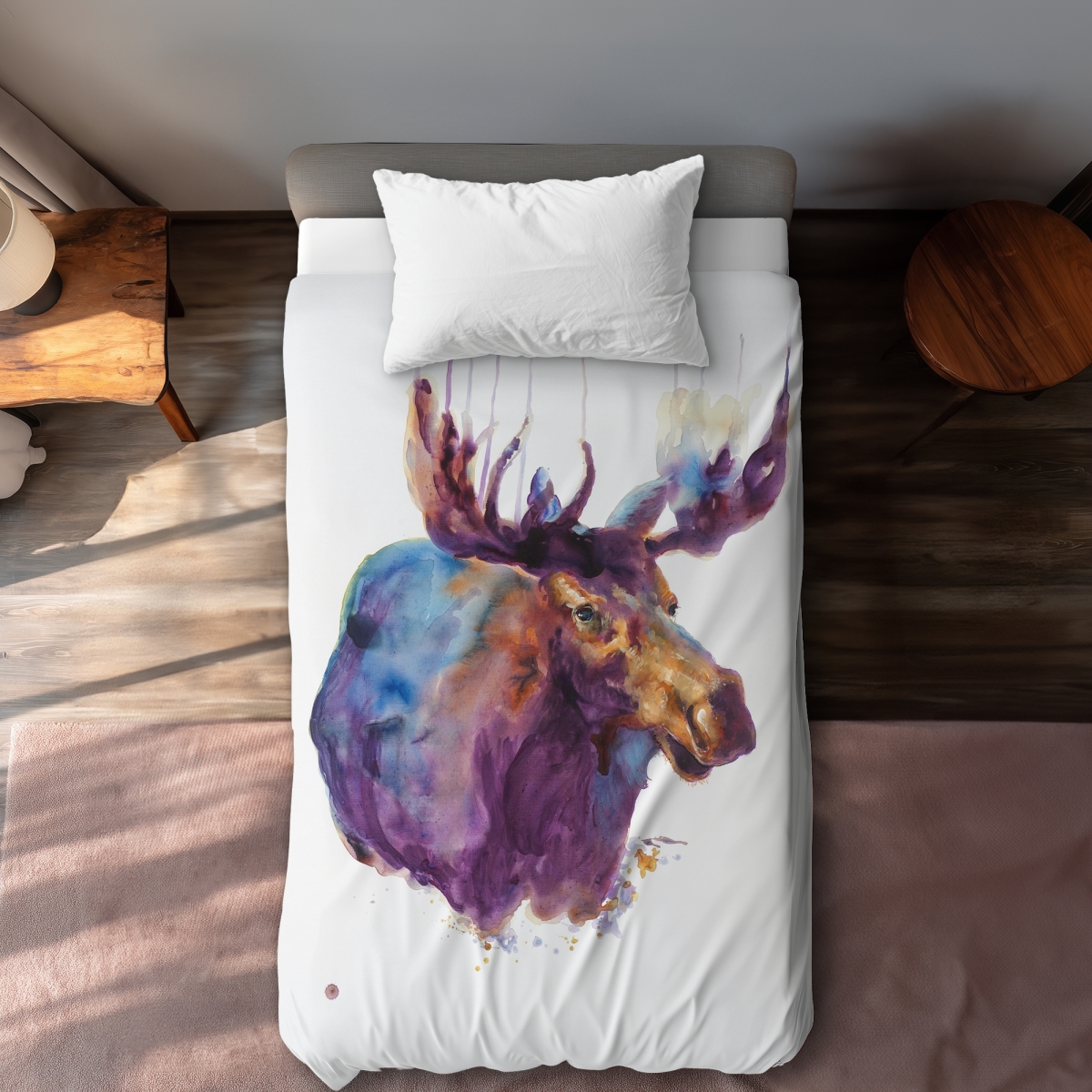 C1DCTXLWUDXNLR Twin Extra Long Abstract Moose Blue Duvet Cover - Man Cave Home Decor