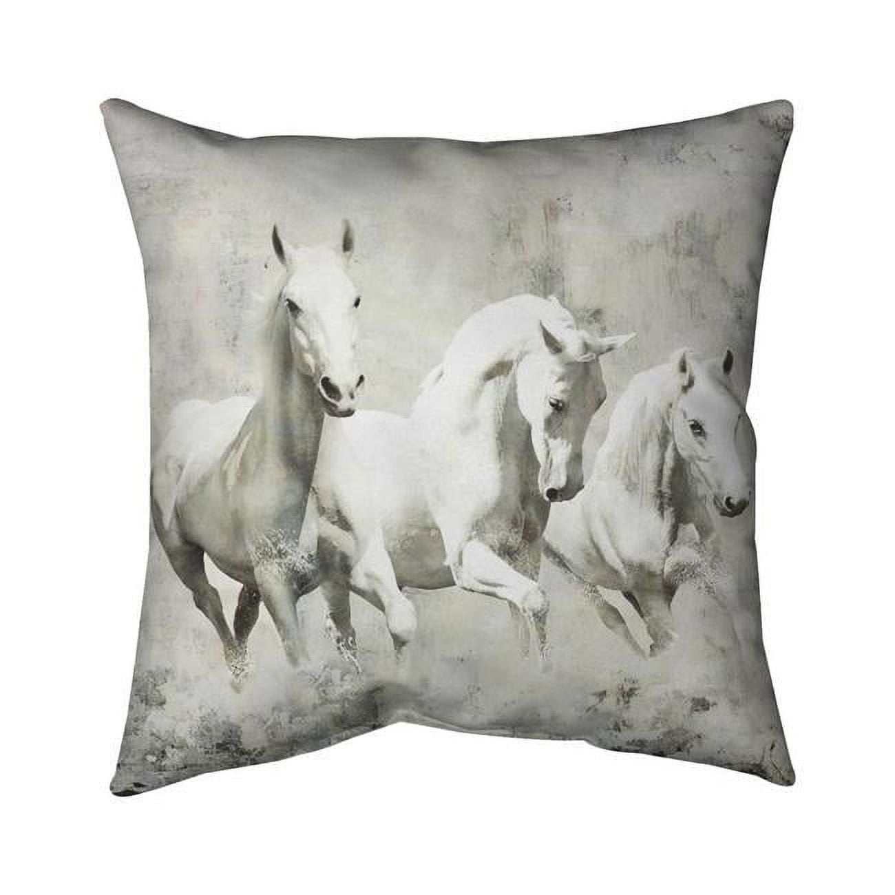 26 x 26 in. Three White Horses Running-Double Sided Print Indoor Pillow
