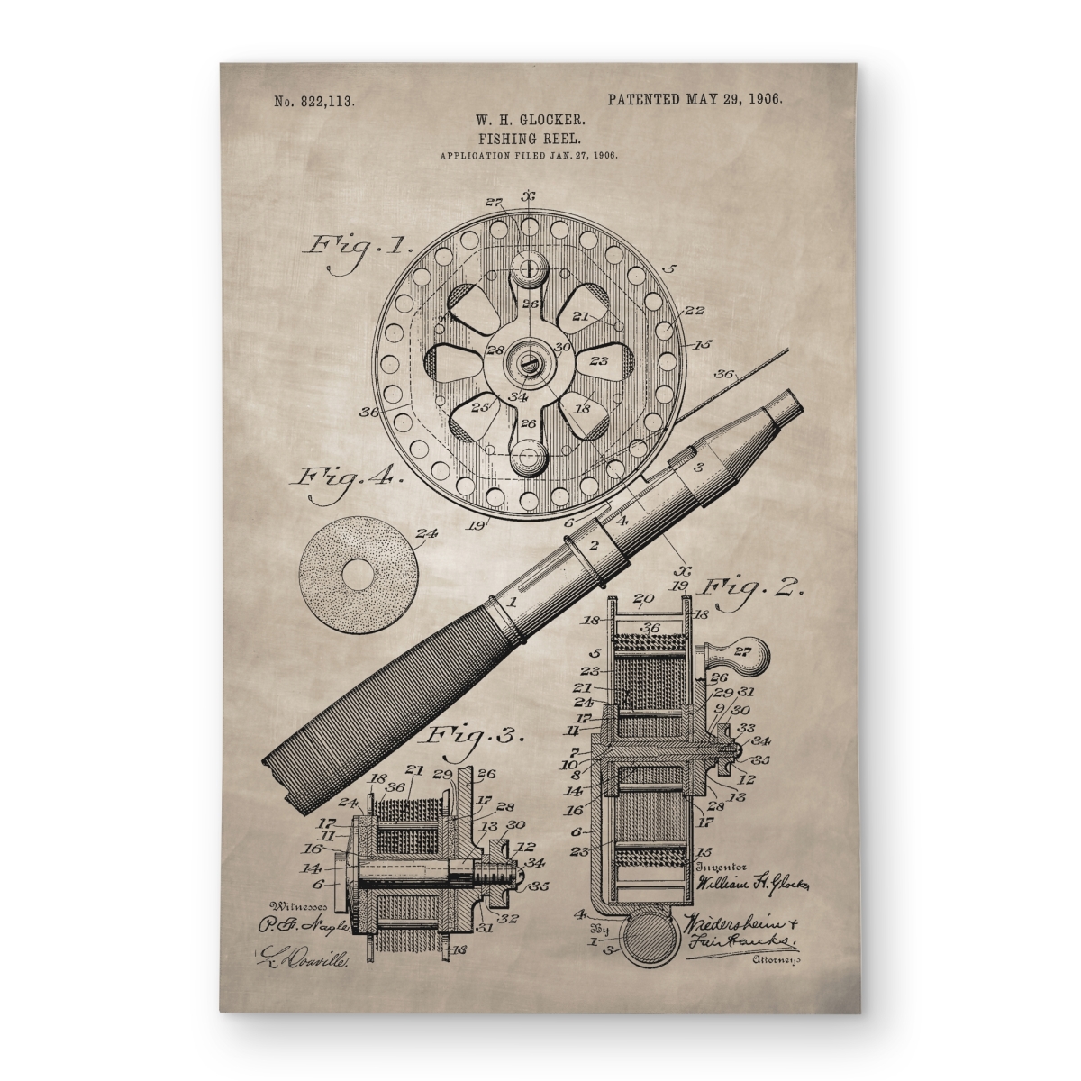 C1ROAR230WIOTH 2 x 3 ft. Beige Blueprint Fishing Reel Vintage Outdoor Area Rug - Home Decor - Rectangle