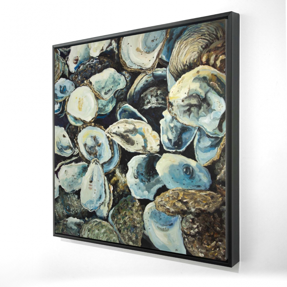 2081-2424-CO164 24 x 24 in. Oyster Shells Coastal Canvas - Framed Ocean Decor for Home