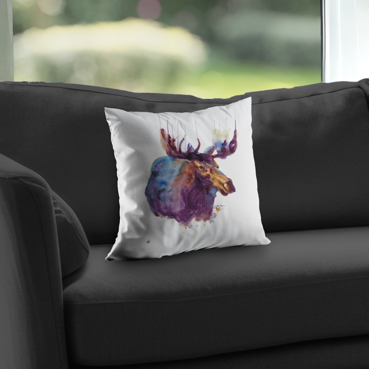 C1PC1414MD0D1P 14 x 14 in. Abstract Moose - Purple Man Cave Poly Twill Throw Decor