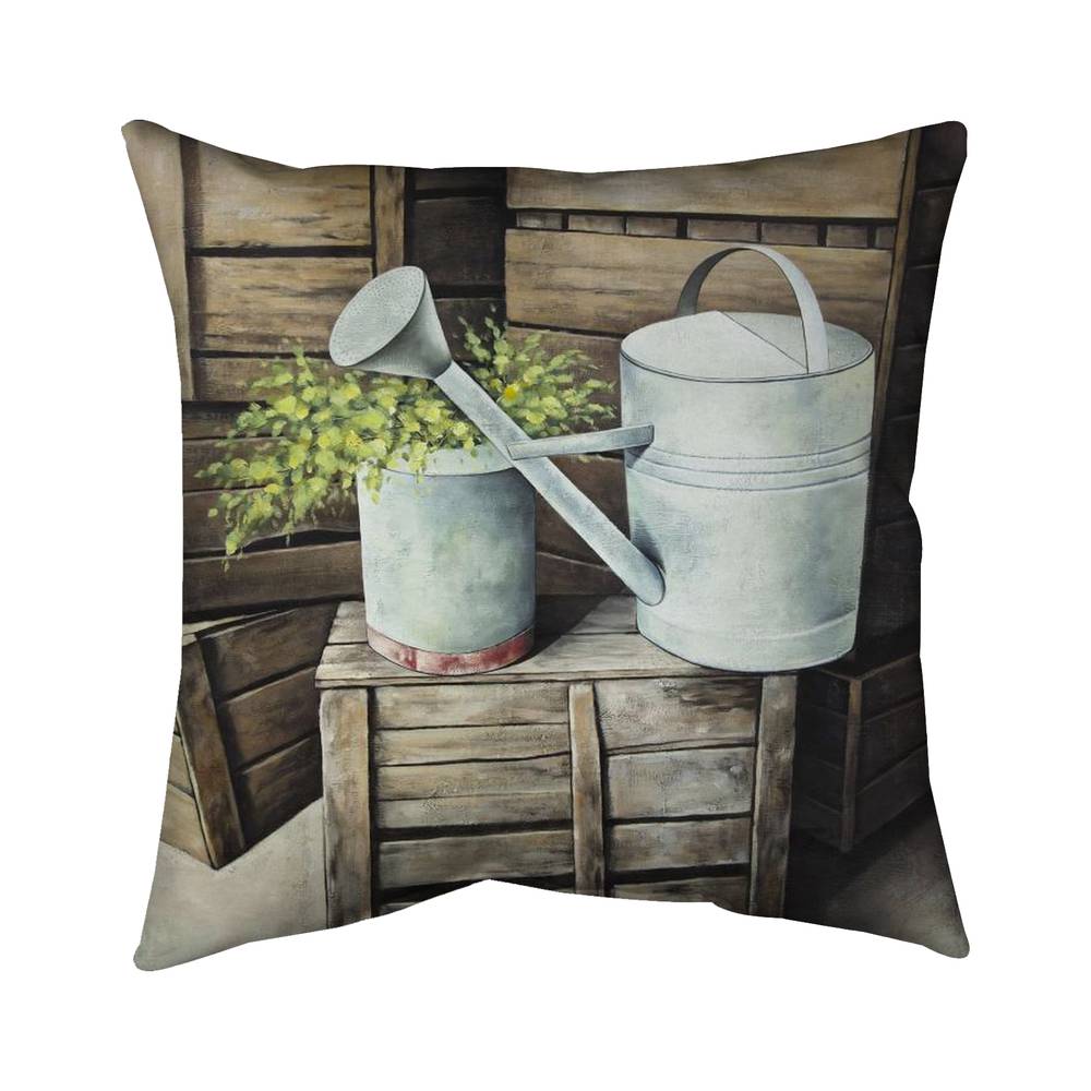 5543-2626-SL30 26 x 26 in. Vintage Watering Can Throw - Rustic Home Decor Poly Twill
