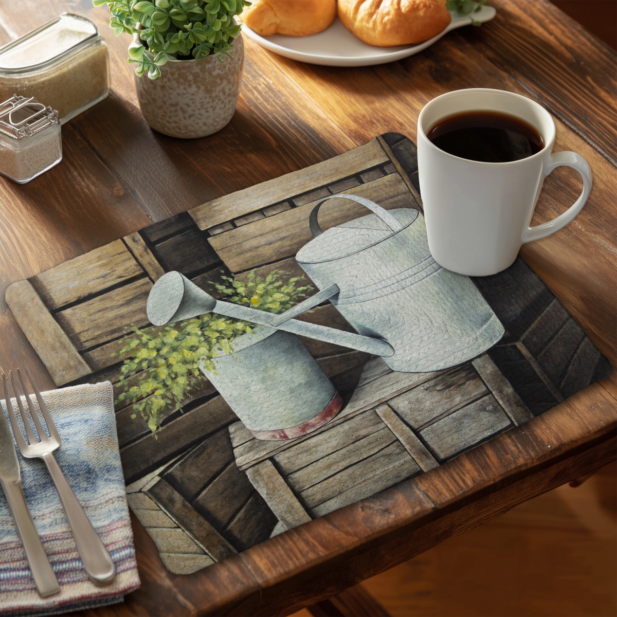 Picture of Begin Home Decor C6BP14184HJRT6 14 x 18 in. Vintage Watering Can - Braided Polyester Placemat for Home Decor - Set of 6