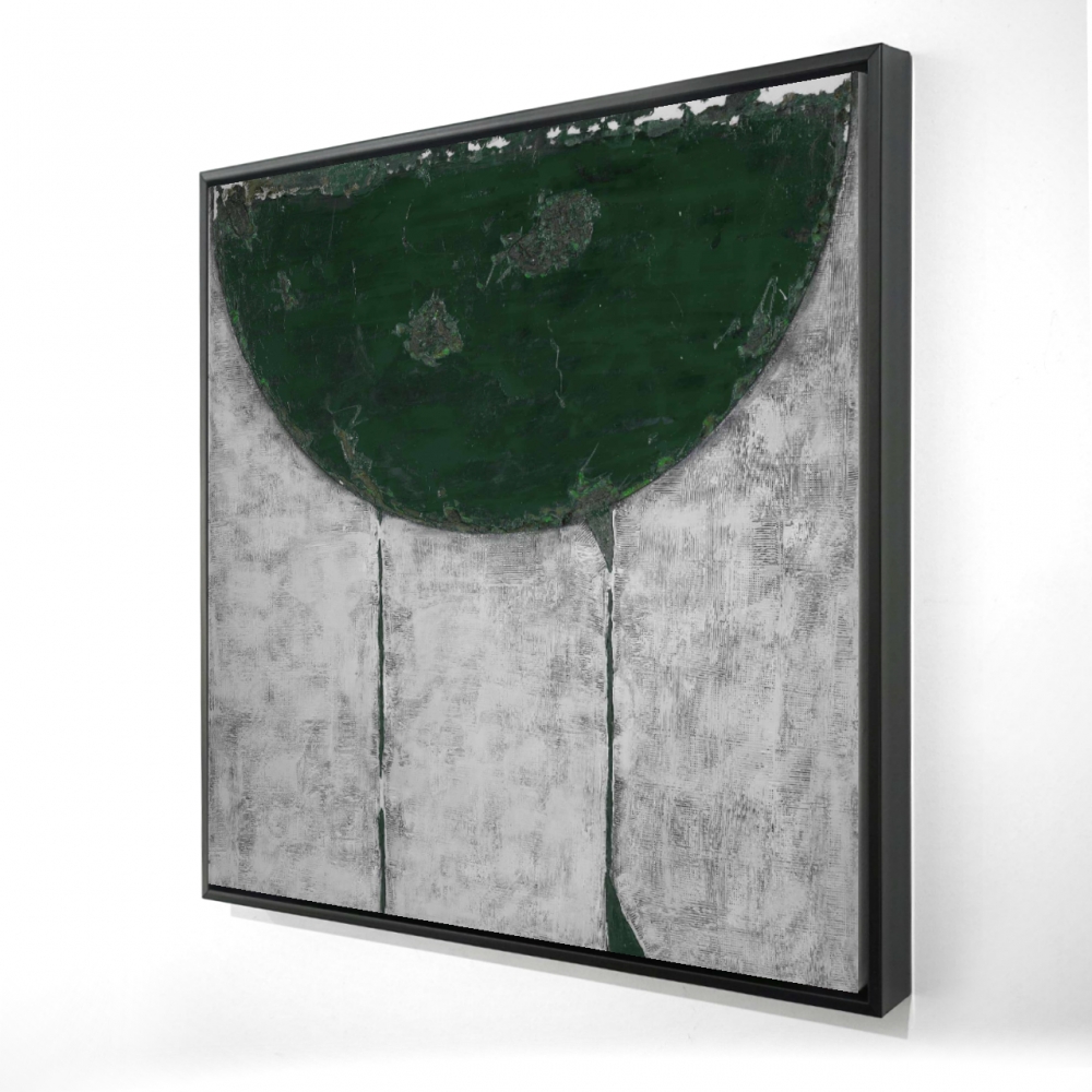 2081-3636-AB18-1 36 x 36 in. Green Half Circle - Abstract Contemporary Framed Canvas Art