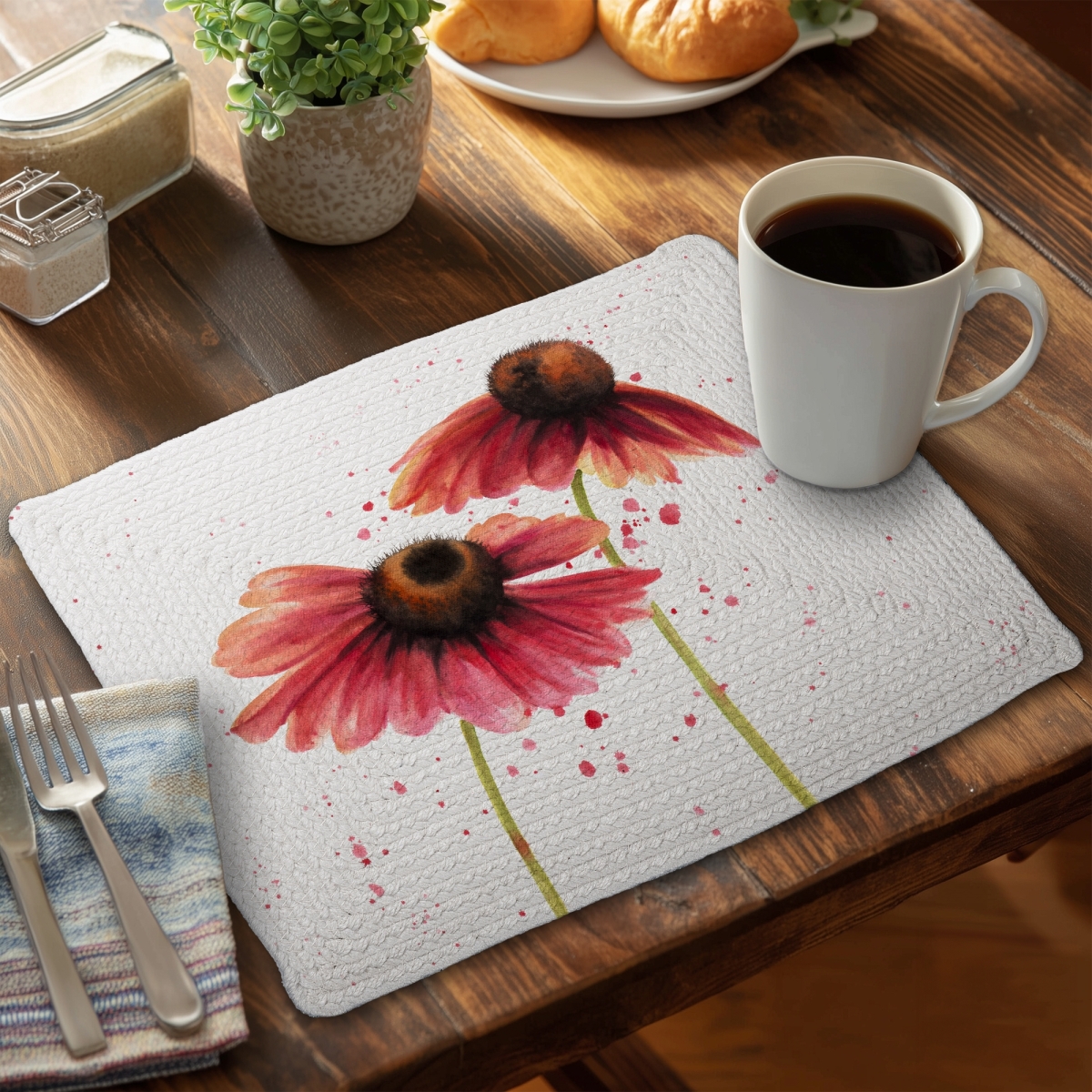 Picture of Begin Home Decor CBPM1418US6UTO 14 x 18 in. Two Pink Daisies Romantic Botanical Bedroom Placemat - Home Decor