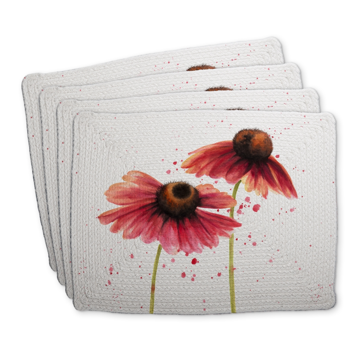 Picture of Begin Home Decor C4BP1418A6Y5V2 14 x 18 in. Two Pink Daisies Braided Polyester Placemat for Home Decor - Set of 4