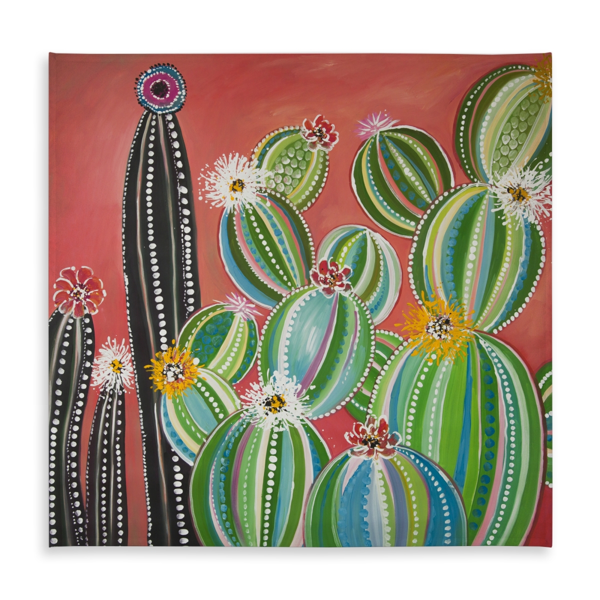 Picture of Begin Home Decor C1TC5858ODREEH 58 x 58 in. Rainbow Cactus Tablecloth - Exotic Floral Indoor & Outdoor Decor