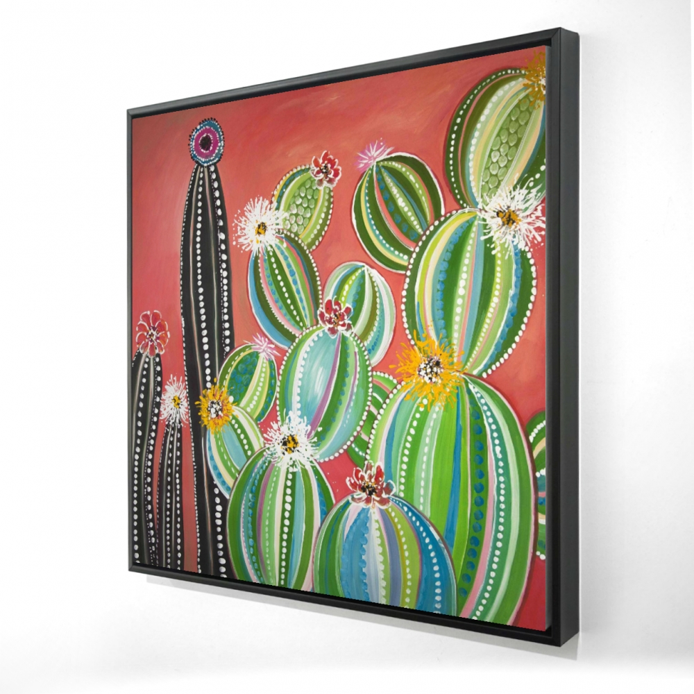 2081-2424-FL365 24 x 24 in. Rainbow Cactus Framed Canvas - Exotic Botanical Home Decor