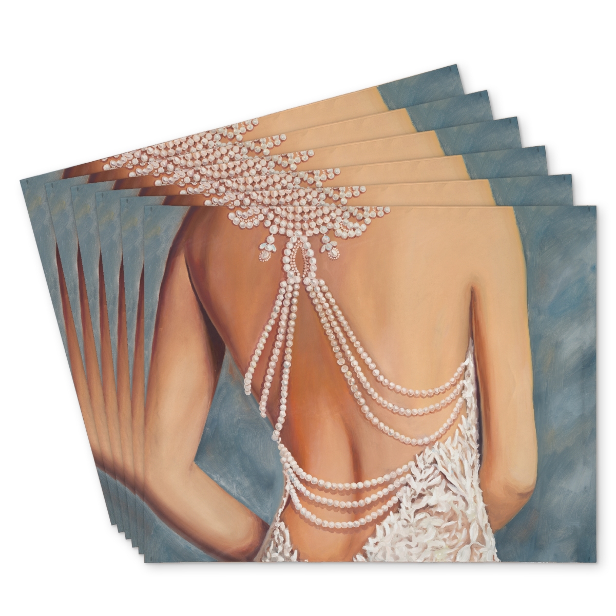 Picture of Begin Home Decor C6PP1418RW157C 14 x 18 in. Wedding Dress Polyester Placemat - Elegant Home Decor - Set of 6