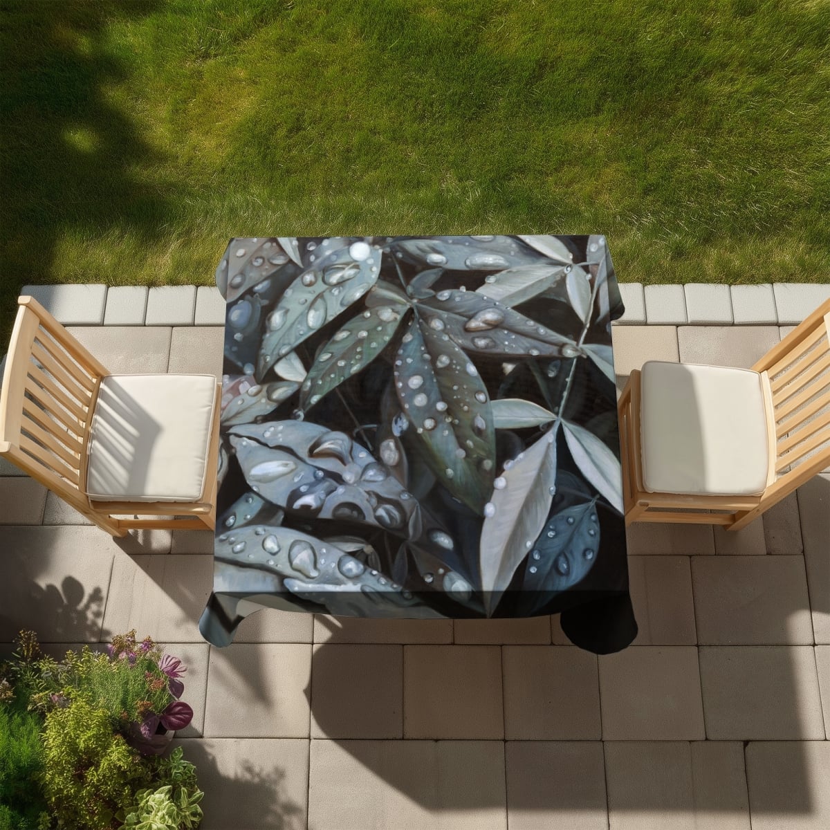 Picture of Begin Home Decor C1TC5858BRMVY0 58 x 58 in. Leaves After Rain Tablecloth - Botanical Hyperrealist Decor