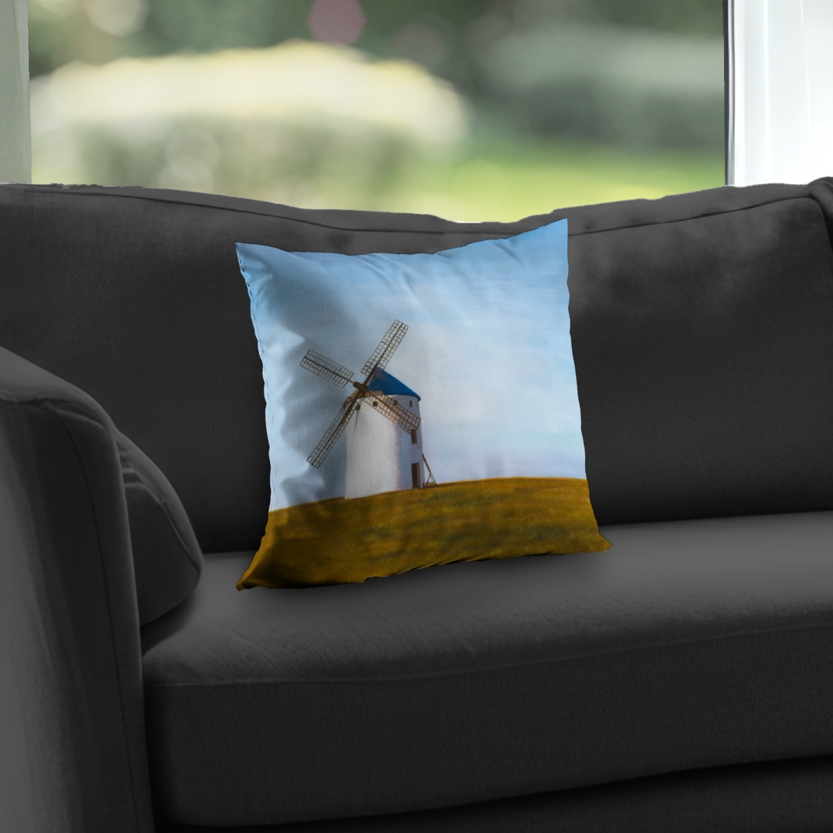 C1PT1414U5KZOR 14 x 14 in. Big Windmill White Rustic Poly Twill Throw Pillow - Home Decor