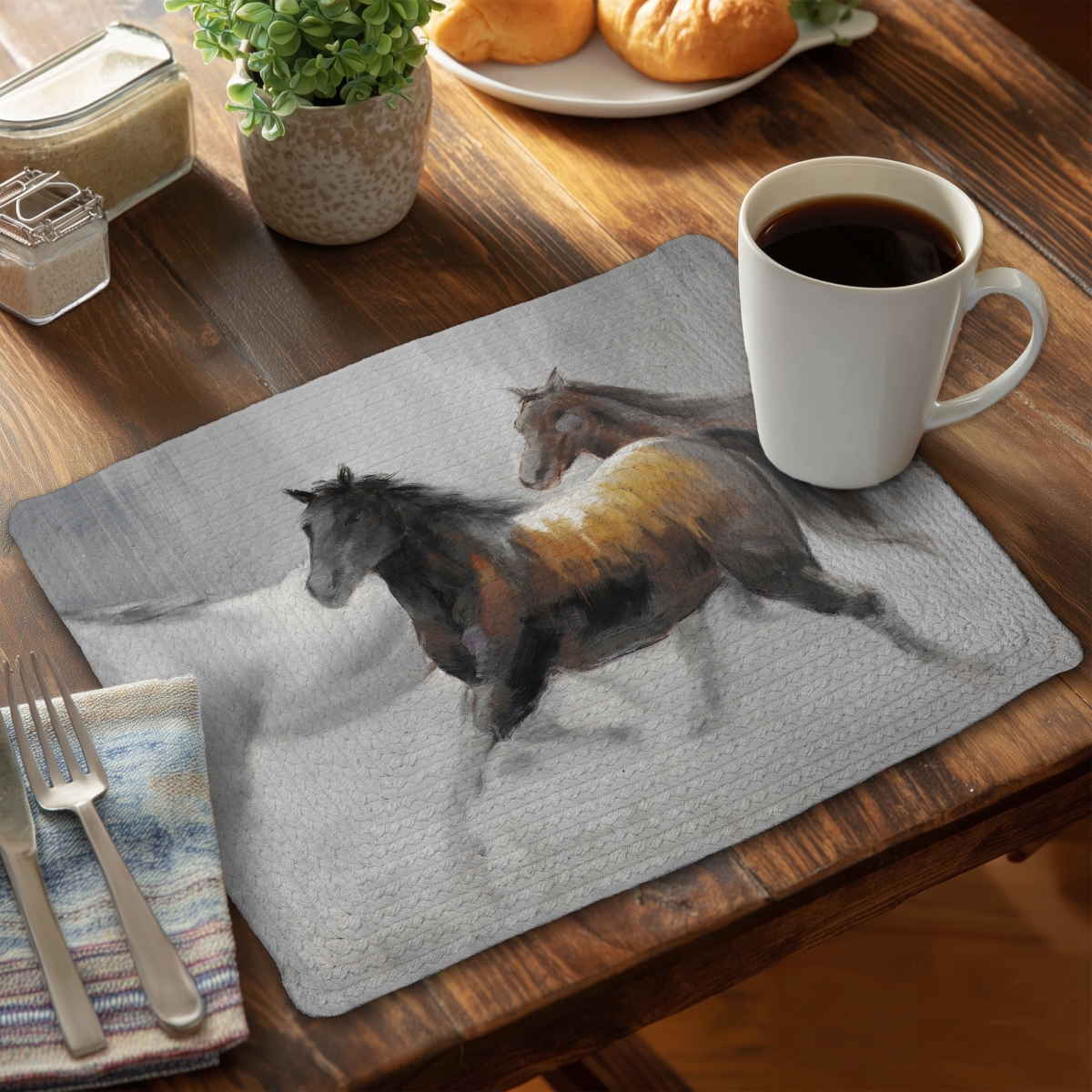 Picture of Begin Home Decor C6BP1418CZ4HJM 14 x 18 in. Herd of Wild Horses Braided Polyester Placemat - Home Decor - Set of 6