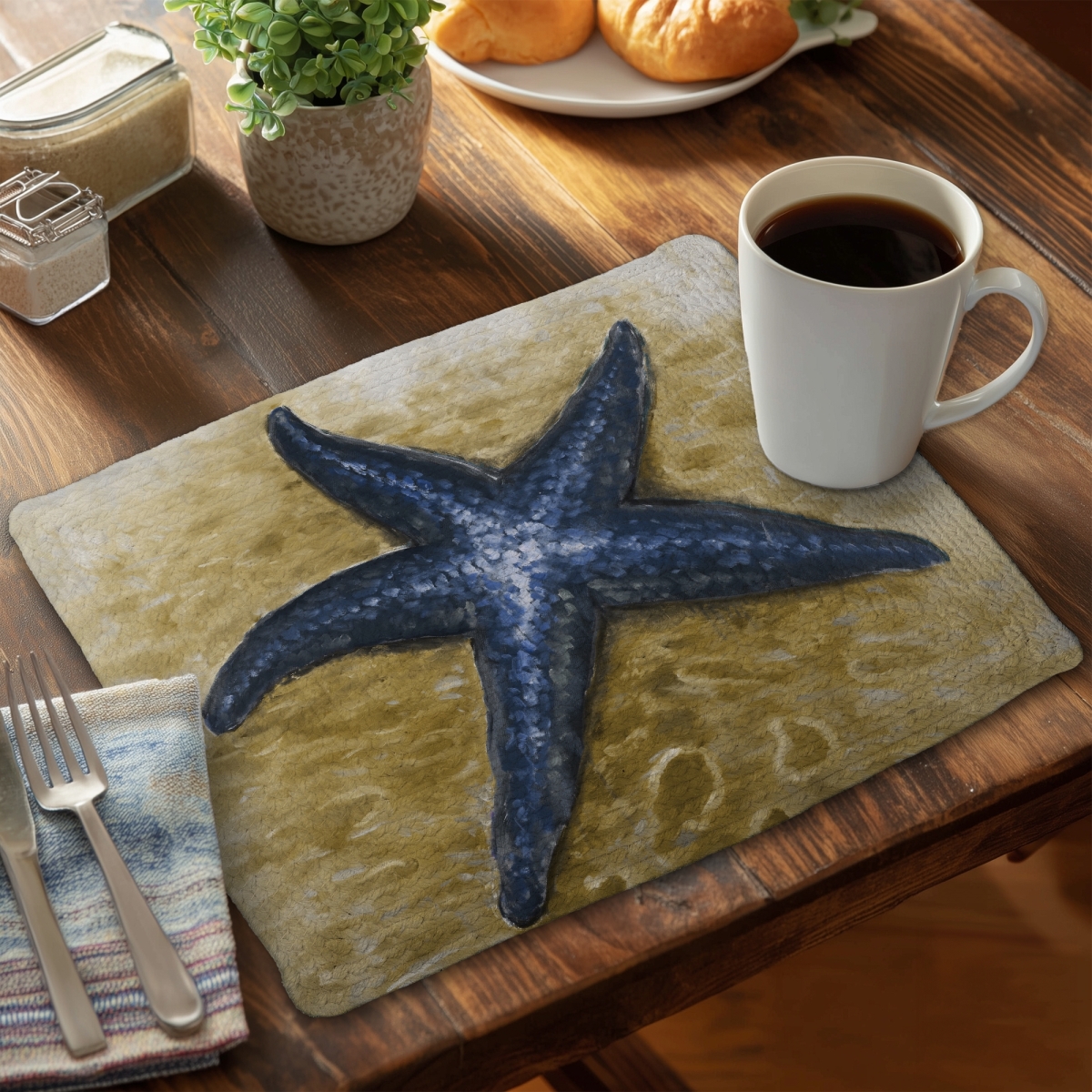 Picture of Begin Home Decor C6BP1418UFL33O 14 x 18 in. Beautiful Starfish Braided Polyester Placemat - Home Decor - Set of 6