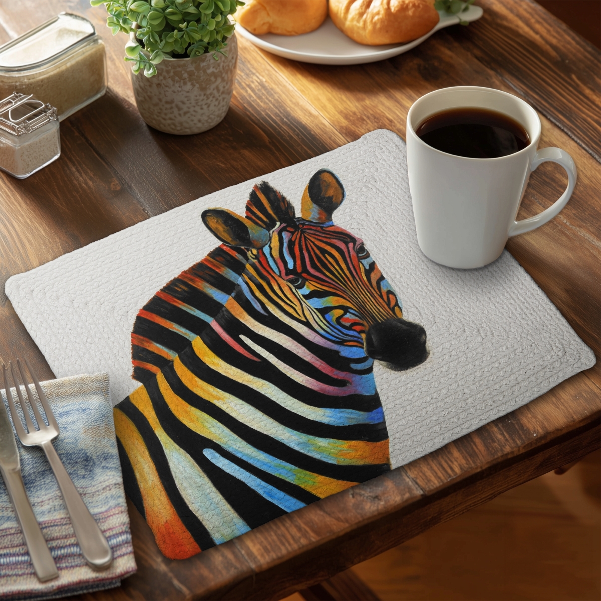 Picture of Begin Home Decor CBPM14184DJY0V 14 x 18 in. Colorful Zebra Profile Placemat - Blue Braided Polyester Decor