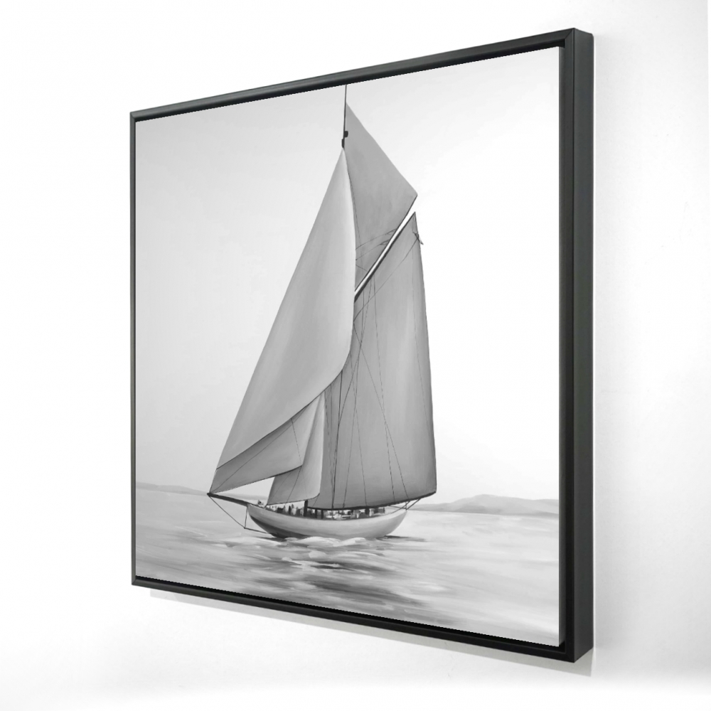 2081-2424-CO74 24 x 24 in. Vintage Sailing Ship Canvas - Monochrome White Frame Decor