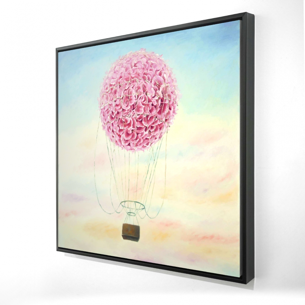 2081-3636-MI114 36 x 36 in. Hot Air Balloon Hydrangea Flowers - Framed Canvas Decor