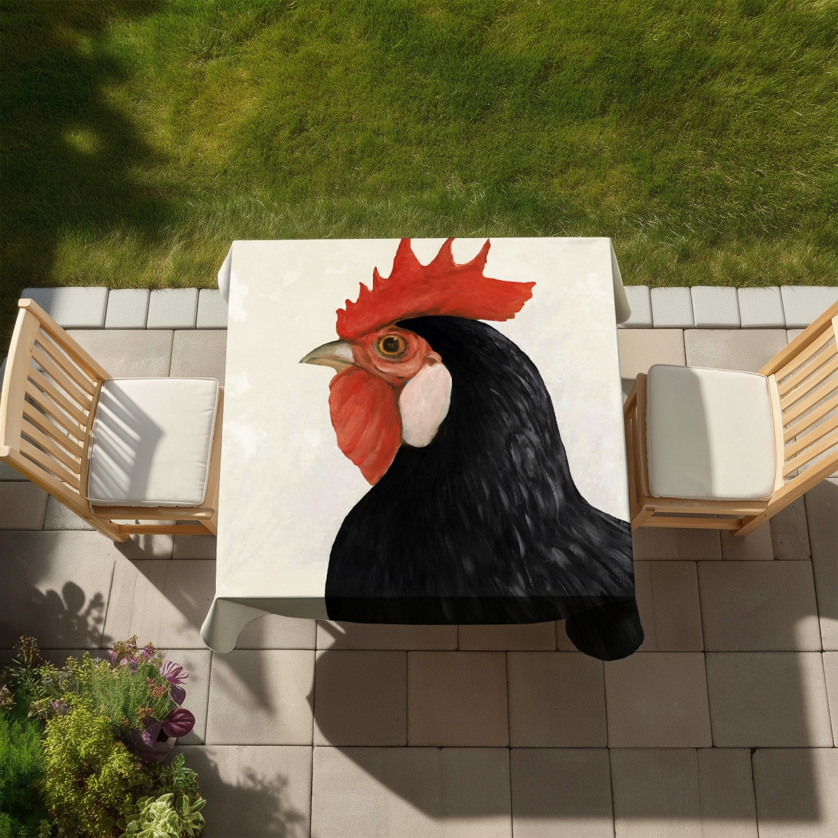 Picture of Begin Home Decor C1TC58582SYZHH 58 x 58 in. Farmhouse Black Hen Tablecloth - Indoor & Outdoor Home Decor