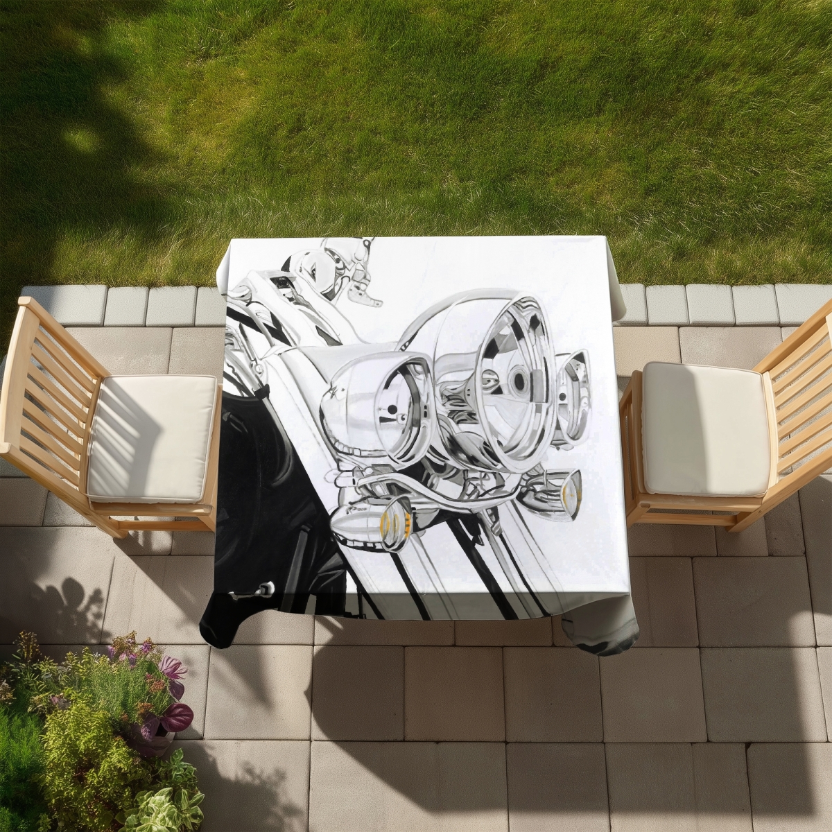 Picture of Begin Home Decor C1TC5858WTI7MS 58 x 58 in. Motorcycle Light Tablecloth - Indoor Outdoor Decor