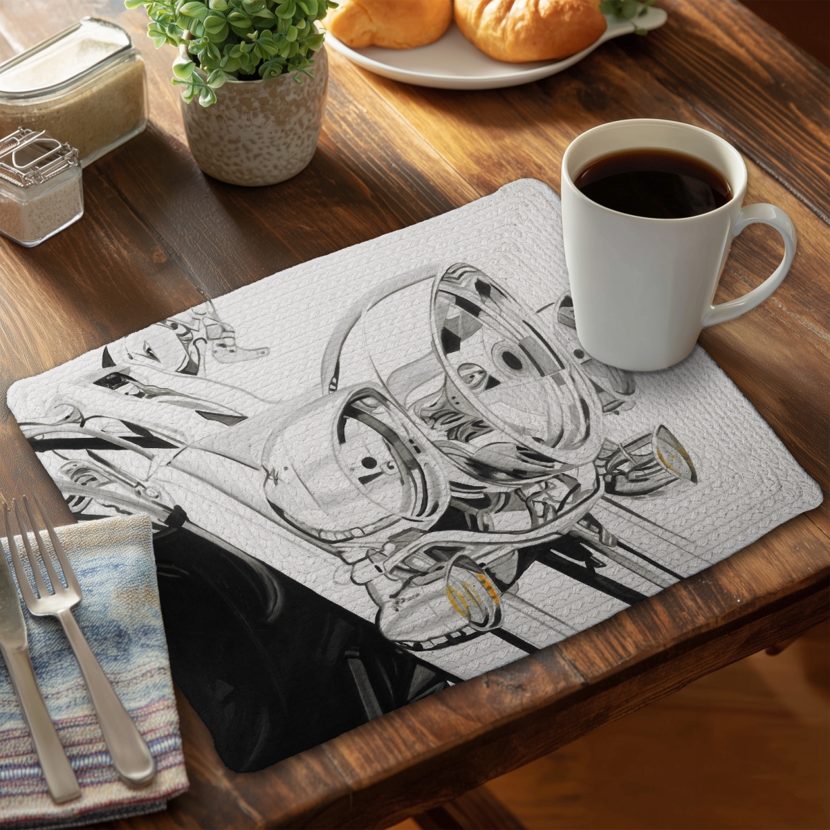 Picture of Begin Home Decor C4BP1418NYDYQF 14 x 18 in. Motorcycle Light - Braided Polyester Placemat for Home Decor - Set of 4