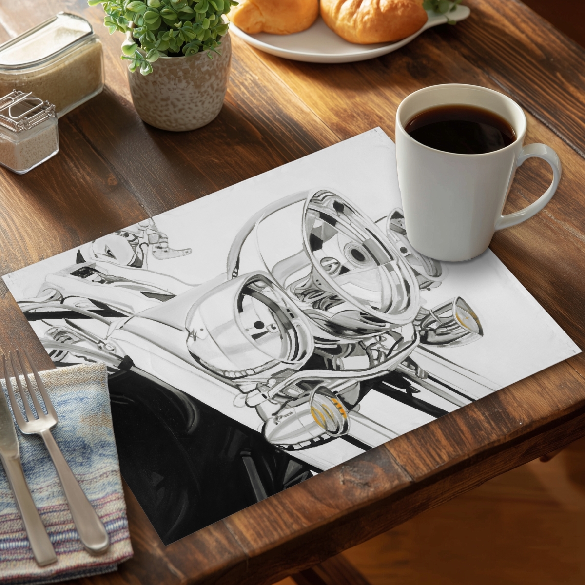 Picture of Begin Home Decor C4PP1418I3AU9L 14 x 18 in. Motorcycle Light Polyester Placemat - Stylish Home Decor - Set of 4
