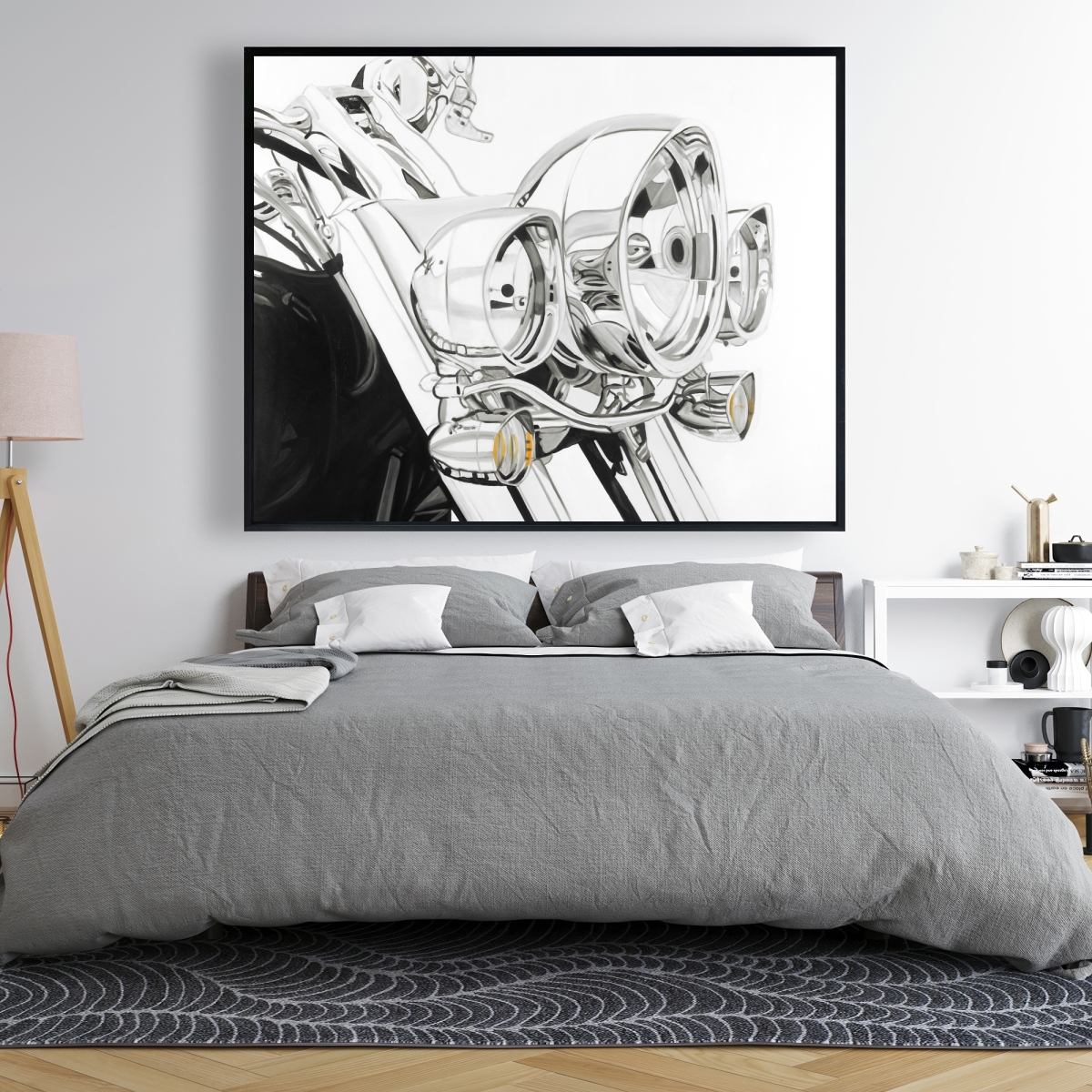 C1FC4860QC0DN0 48 x 60 in. Motorcycle Light - White Transportation Framed Canvas Art